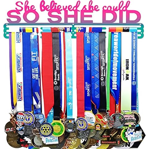 Lapetale Fashion Medal Hanger Holder Display Wall Rack Frame Shelf-Medal Hanger Awards Ribbon Cheer,Gymnastics,Soccer,Softball Holder Display Custom Rack -pinkpurleblue Cover