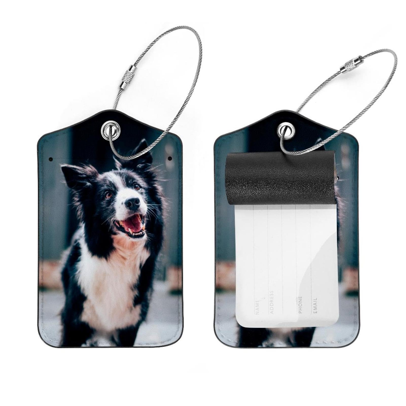 Lot De 2 étiquettes à Bagages Border Collie – Similicuir – Livraison Gratuite