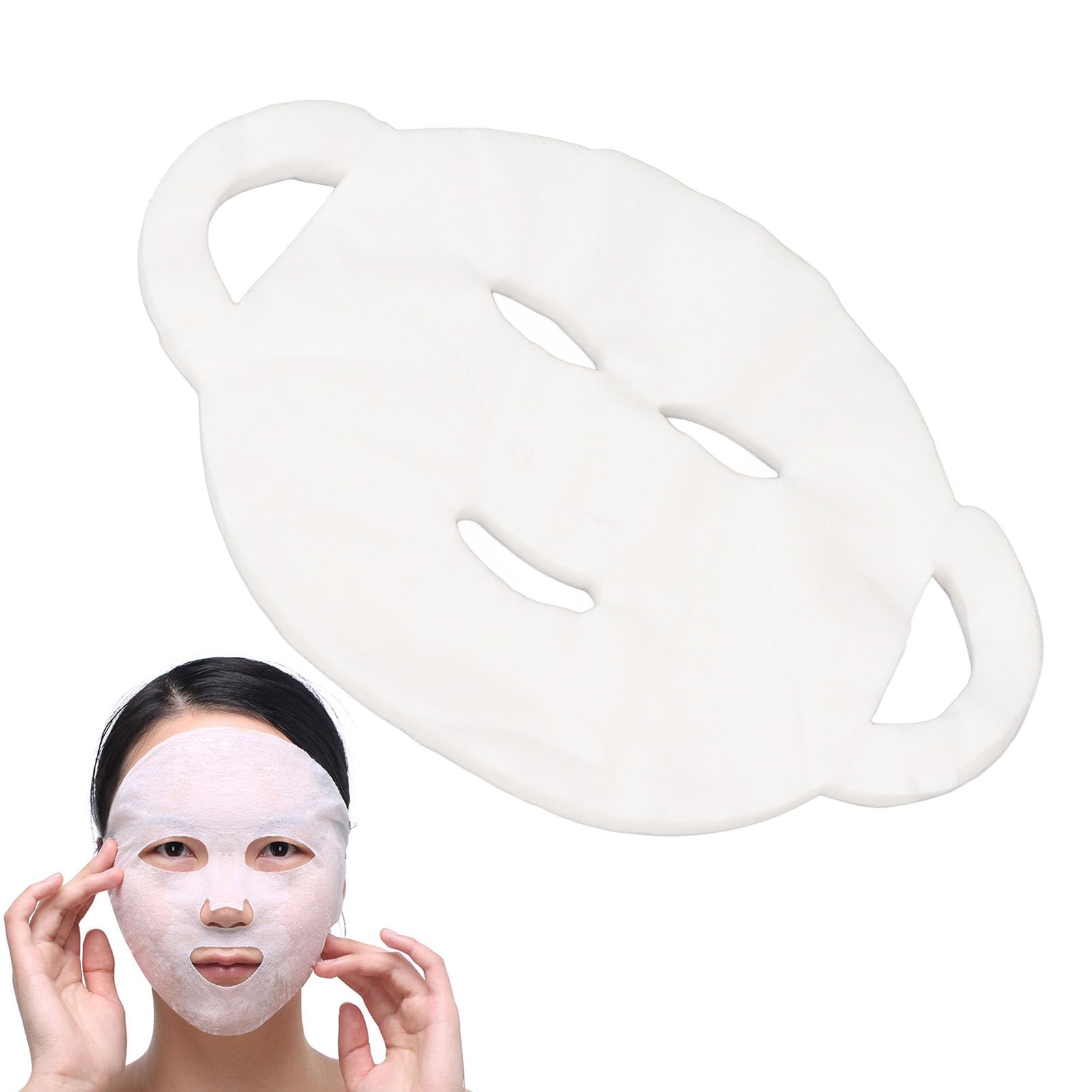 Brrnoo 50 Pcs Enlarged Cotton Mask Sheets for DIY Cosmetic Face Skin Care Mask Paper with Cutting, Silk Material, and Ear Hung Design, Pre-cut Sheet