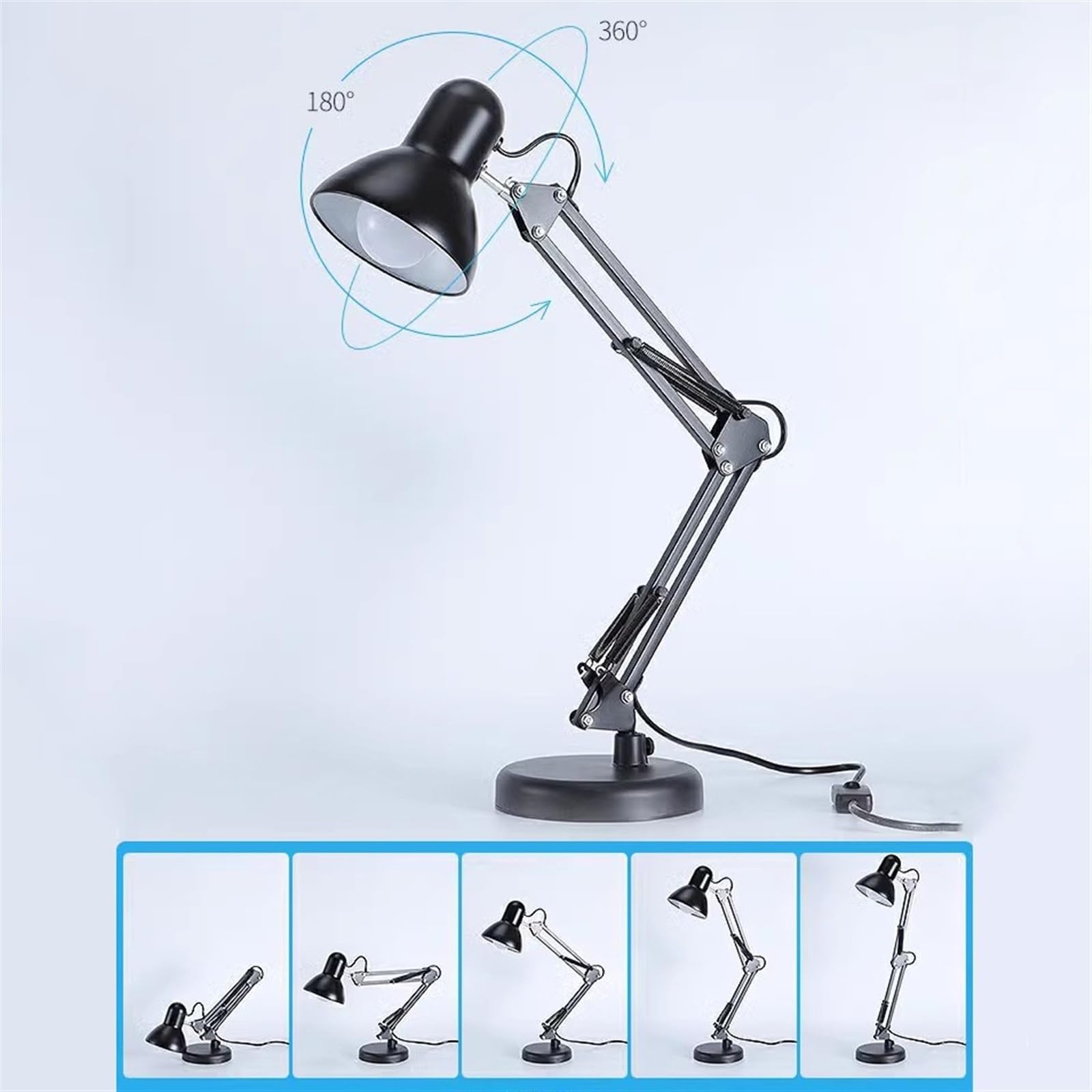 Lampa stołowa Lampa biurkowa LED z zaciskiem, metalowa lampa biurkowa z wysięgnikiem, regulowane, składane lampki na biurko E27 z 3 trybami kolorów do domowego biura, pracy, nauki, czytania Lampa do c