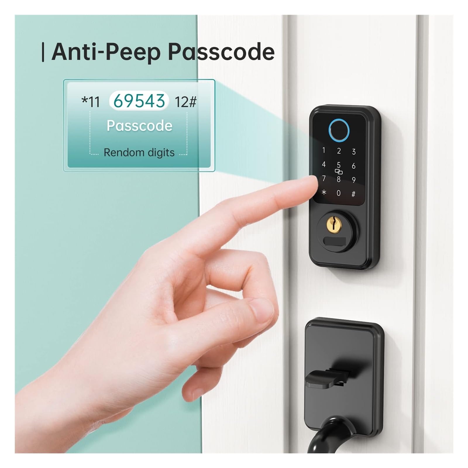 Smart Door Lock Keyless Entry Con G2 Impronta Digitale Catenaccio Serrature Tastiera Serratura Elettronica Anteriore Casa Remota Installazione semplice fai da te(Noir)
