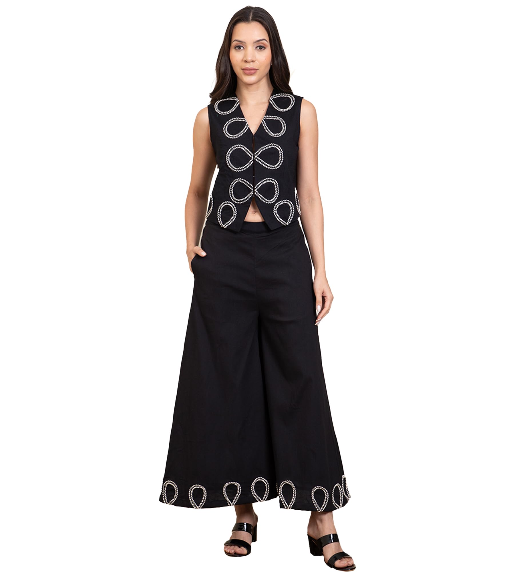 Solid Viscose Lycra Waistcoat & Pants Indo Western Set for Women's|V-Neck Regular Fit Cord Set|Ladies Party Ethnic Collection Stylish Fusion Wear