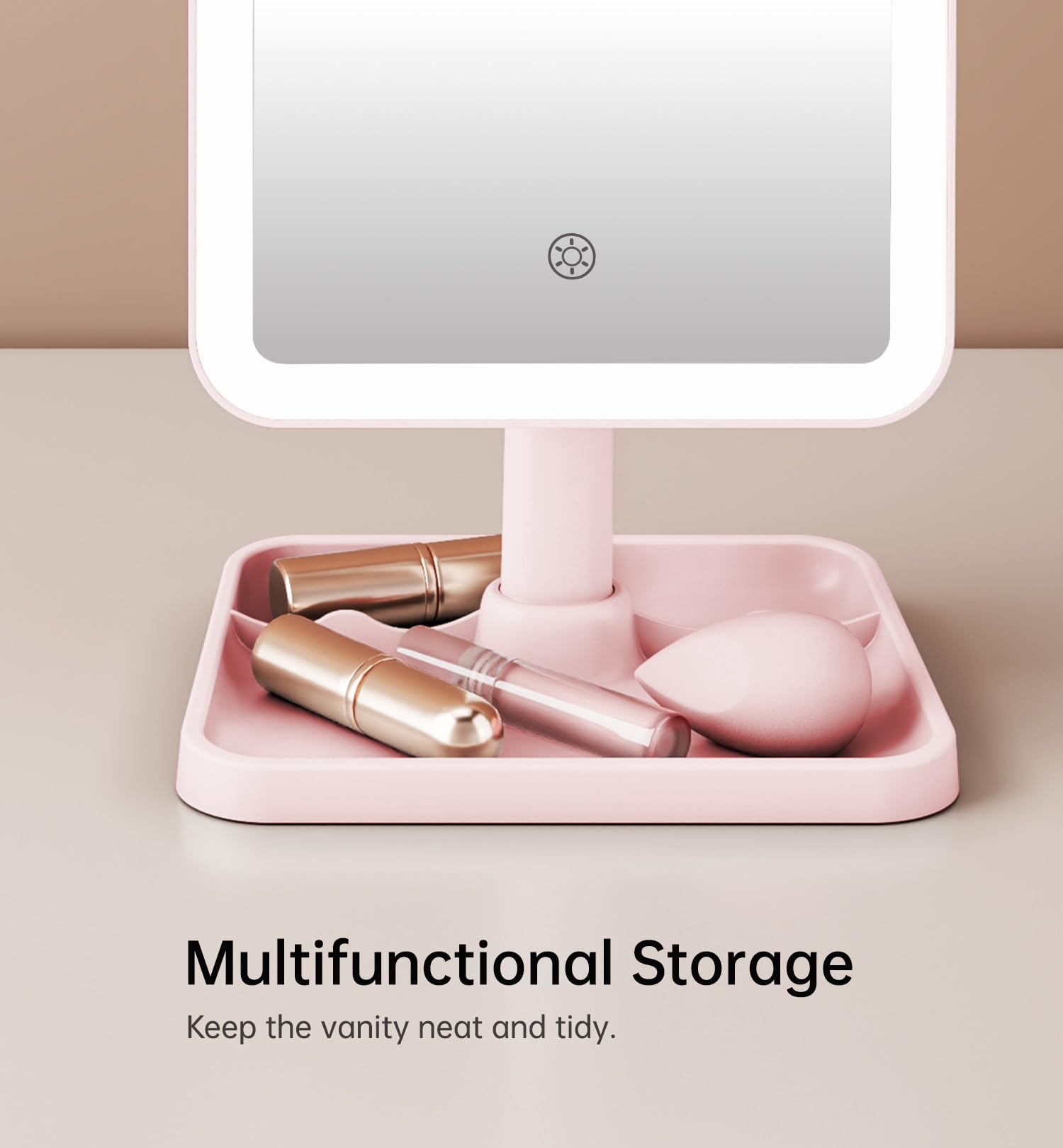 Famihomii Pink Rechargeable Lighted Makeup Mirror with 10X Magnification