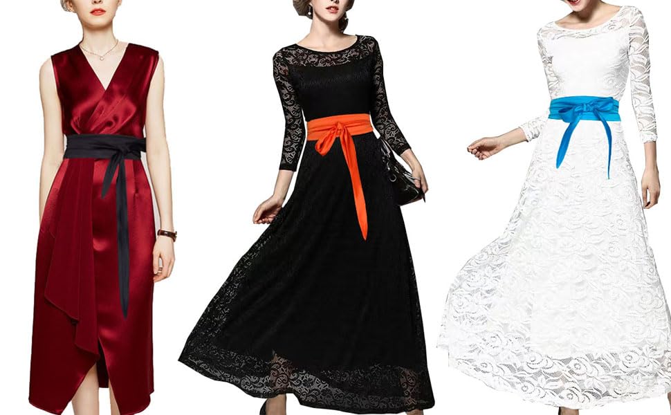 Women's Wide Belt with Bouble loop dress Lace-up waist cover Obi Bowknot Cinch Wrap Around Wide Waistband Knotted Belt for Dress4