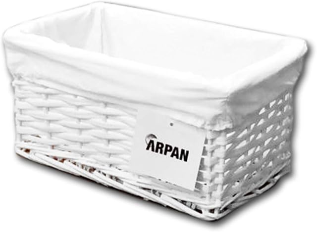 Arpan Small White Wicker Gift Hamper Storage Basket with White Cloth Lining