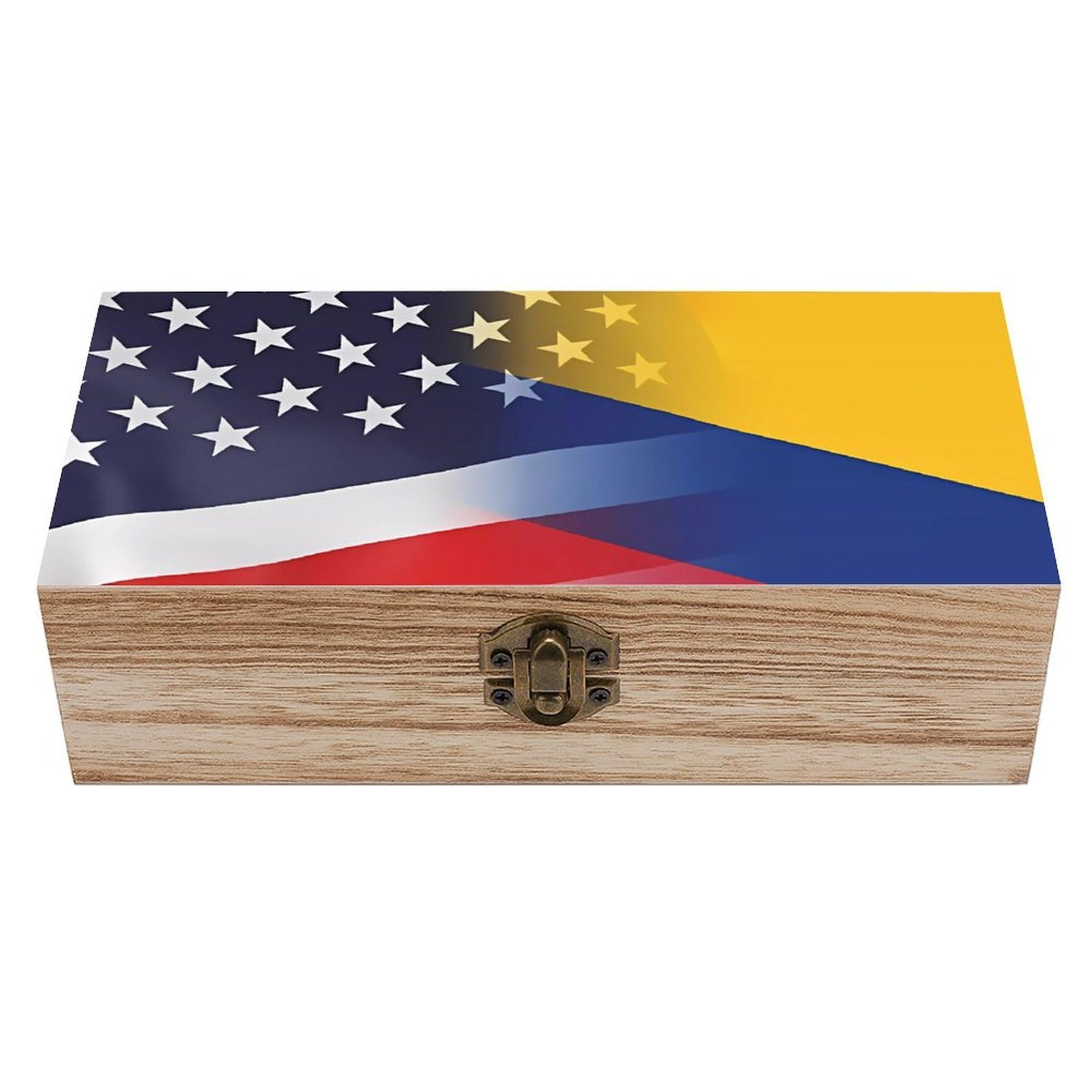 Cgsbngha Style Colombia And U.s. Of Flag Wooden Storage Boxes With Lid Memory Box Decorative Organiser For Office And Home