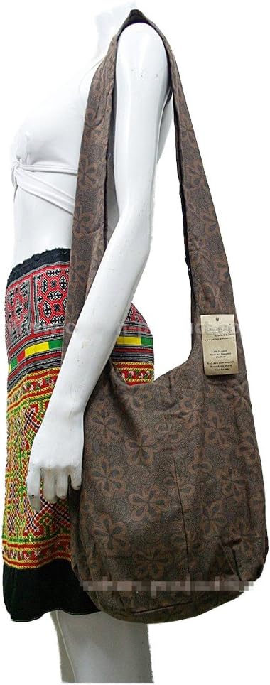 Hippie Hobo Sling Crossbody Shoulder Bag Purse Flowers (Brown) High Quality Handmade Thailand Style
