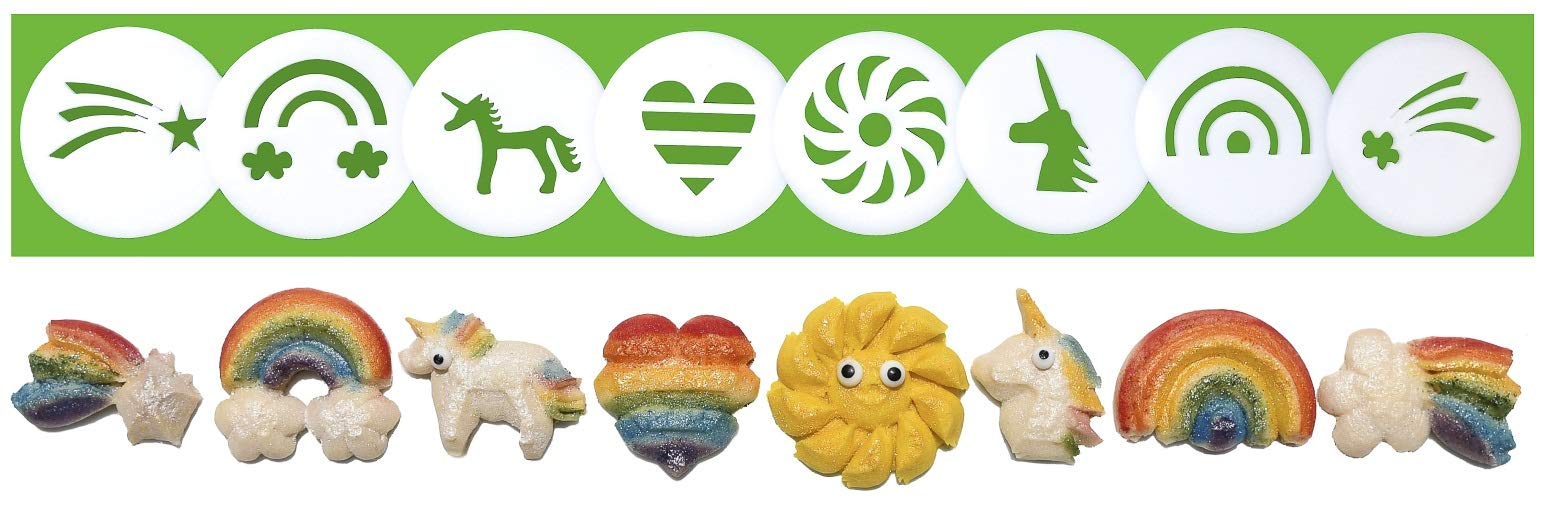 Impress Cookie Press Disks – Unicorns & Rainbows Set of 8, Food Safe Plastic Shapes w/Unicorn, Rainbow, & More, Fits Many Manual Models – See Disk Sizing Image to ensure fit with your press