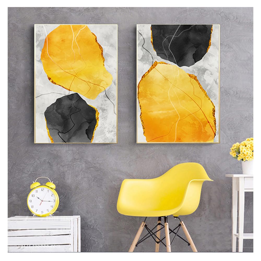 WUHBCZ Art Decor,Canvas Poster Print Golden Wall Art Pictures Marble Wall Paintings Abstract Geometric Color Block for Living Room Bedroom Home Decor-30 * 50cm*2PCS (No Frame)