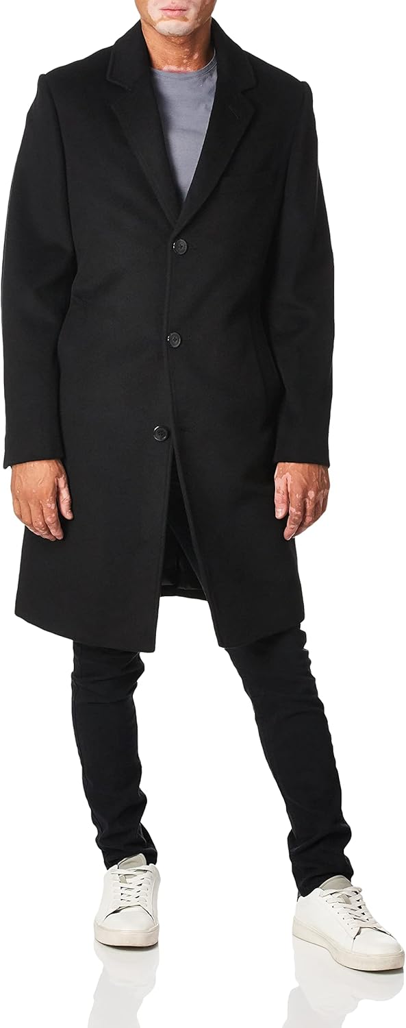 LONDON FOG Men's Signature Wool Blend Top Coat 40 Short Black