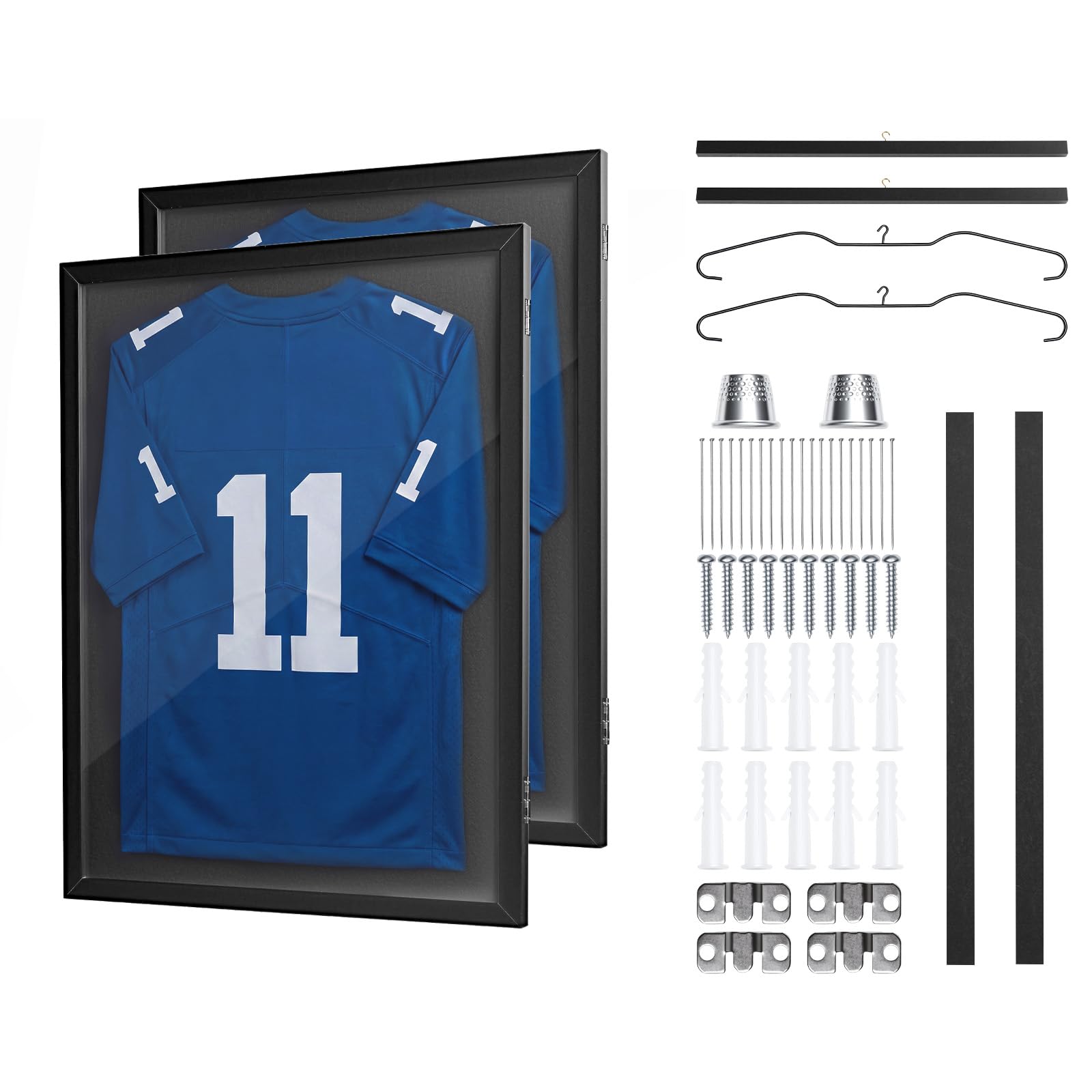 VEVOR Marco de Camisetas de Madera 59 x 79,5 cm, Vitrina para Camisetas Deportivas con Panel de Policarbonato con Protección UV, Expositor para Uniformes de Baloncesto, Fútbol, 2 Piezas, Negro