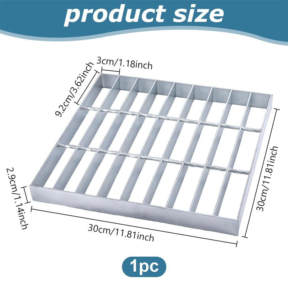 NBEADS Grille D'Évacuation en Acier, 30x30cm Grille de Bassin Robuste Grille de Drainage Extérieur de 2.9cm D'Épaisseur pour Allée Garage Cour Descente D'Égout Carrée