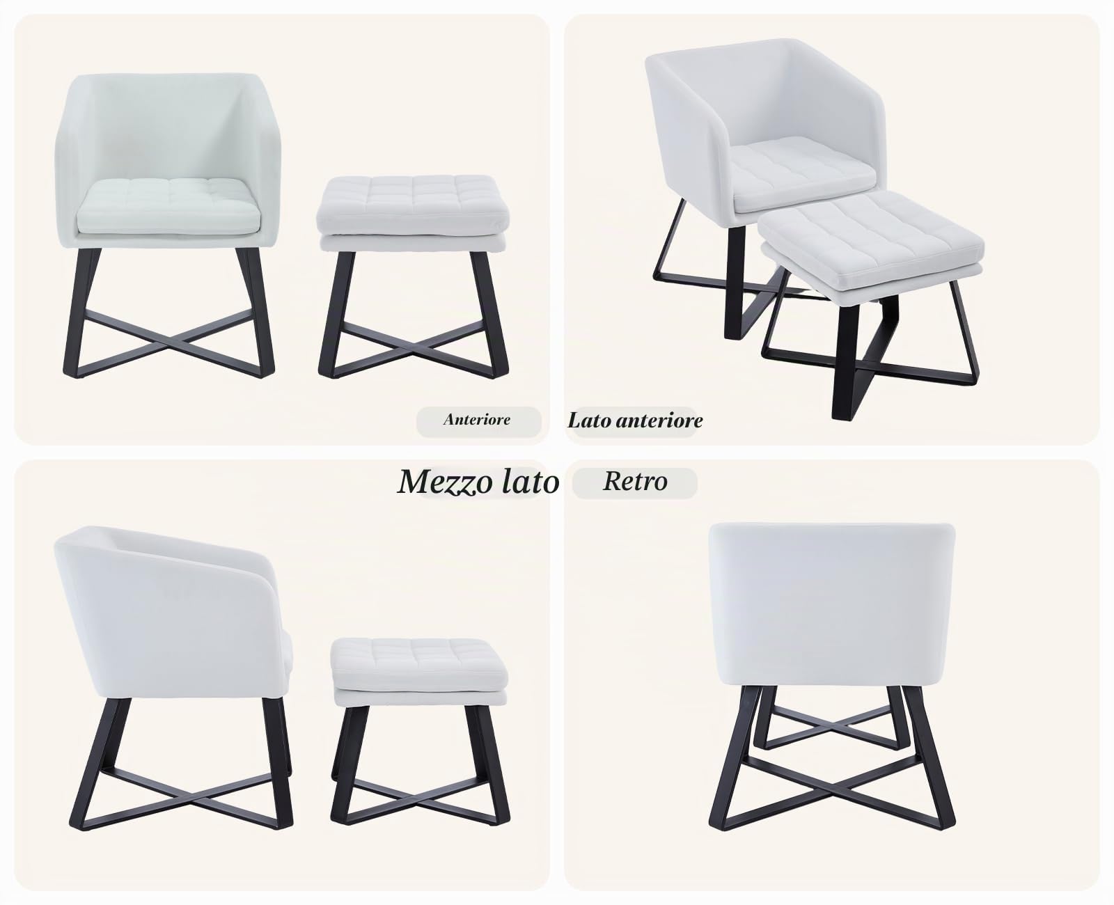 Ya-Home Set Poltrona Imbottita in Velluto con Pouf Poggiapiedi Poltrona Salotto Sedia da Salotto Poltroncina con Braccioli per Camera da Letto/Soggiorno, Beige