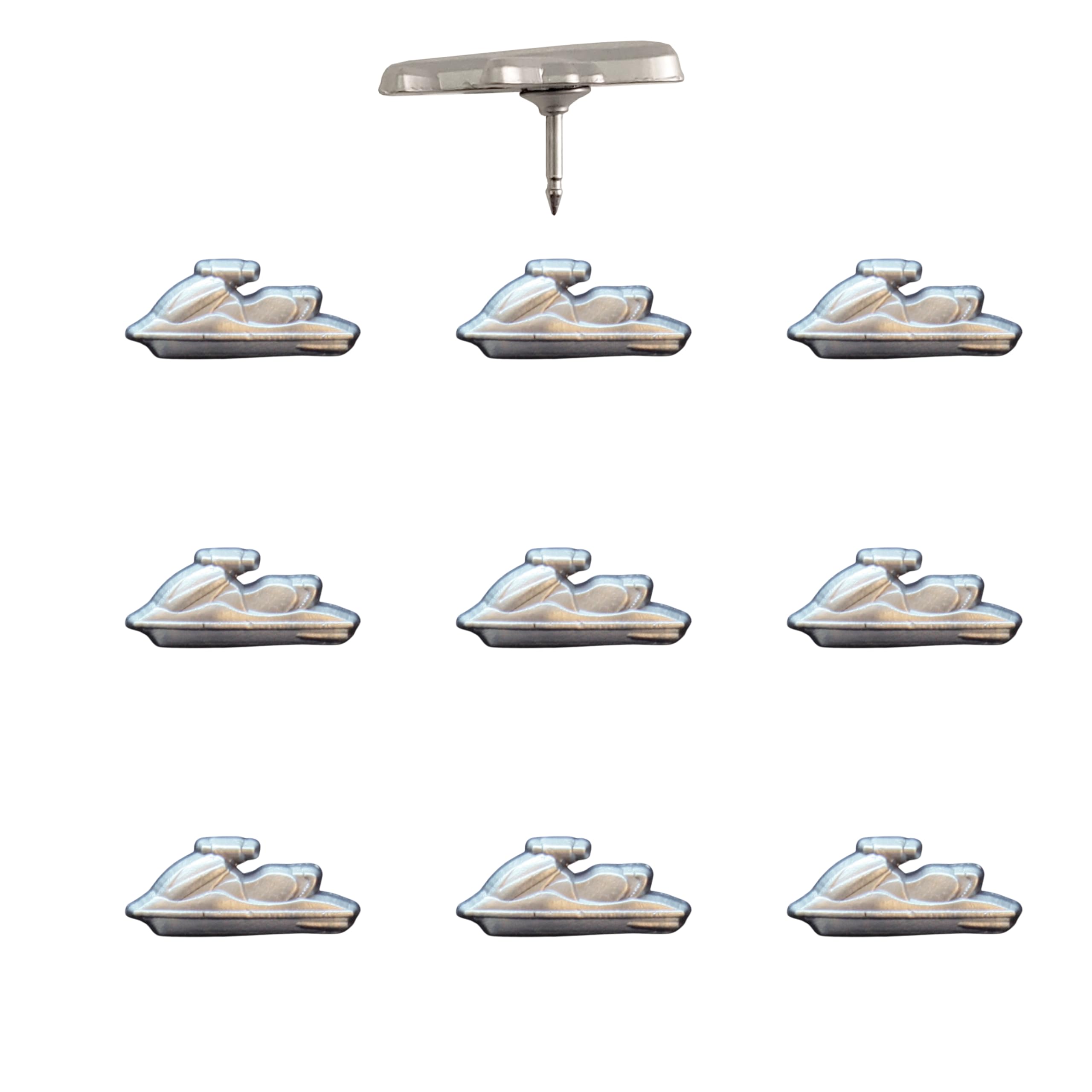 Jet Ski Push Pins - Silver Jet Ski Map Pins for Cork Boards, Maps, or Lapel Use - Designed in USA - Set of 10