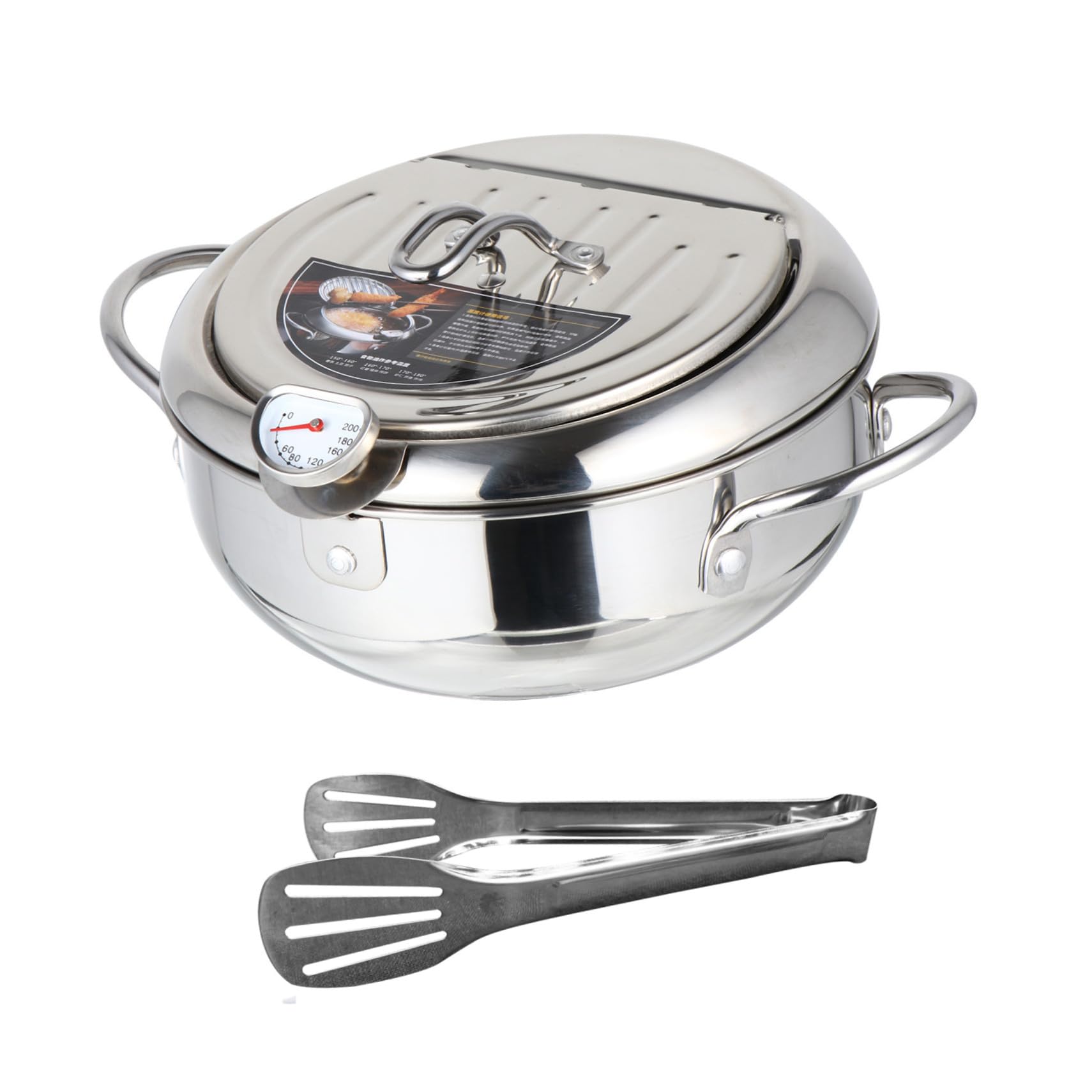 STOBAZA Friteuse Inox avec Thermomètre Poêle Profonde Compatible Gaz et Induction Contrôle Précis Température pour Friture Japonaise Tempura Ustensile Acier Inoxydable