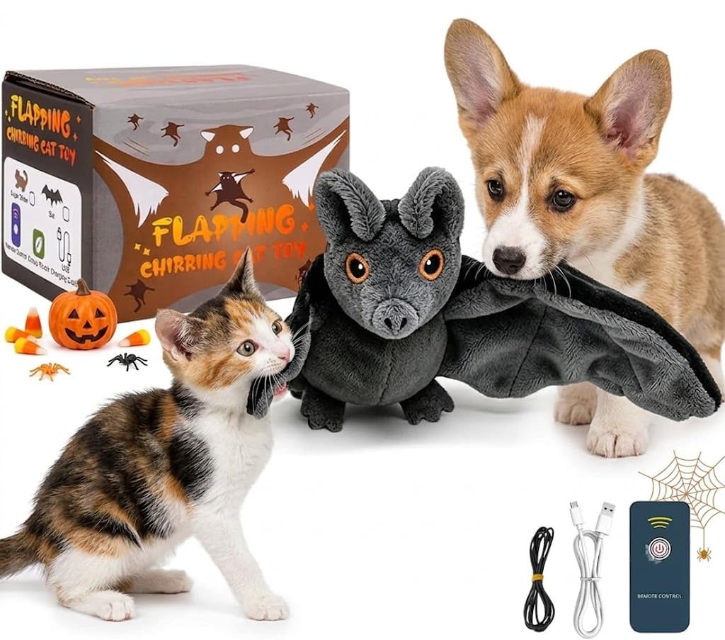 Juguete de murciélago volador para perro, recargable por USB, aleteo interactivo de peluche, divertido juguete de murciélago volador para perros, gatos y mascotas activas de interior