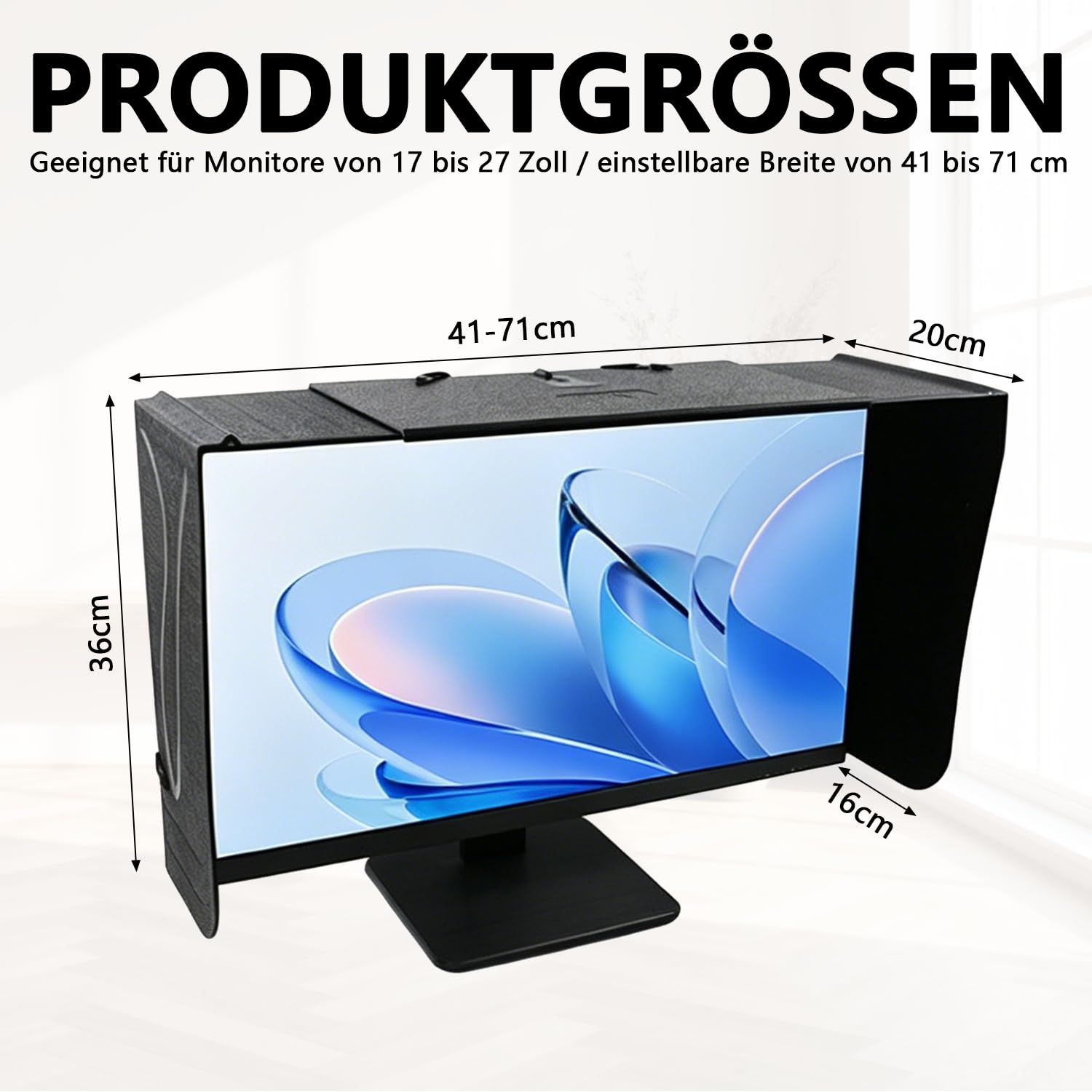 Bildschirm-Sonnenblende, Dreiseitige Verstellbare Monitorhaube für Flachbildschirme, Anti-Peeping & Reflexionsschutz, Faltbarer Sonnenschutz gegen Blendung & Sonnenlicht, für 17-27 Zoll Monitor