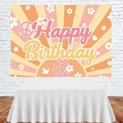 Miniatura 3 de Lofaris Groovy - Fondo de cumpleaños hippie retro bohemio para niñas, tema hippie de los años 70, margaritas florales para niños, feliz primer