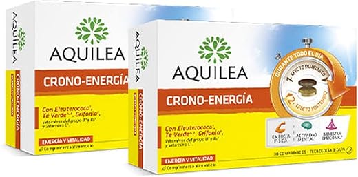 AQUILEA Pack 2x Aquilea Crono-Energía 30 comprimidos - Comprimidos Bicapa para Mejorar los Niveles de Energia durante todo el Día - Complemento Alimenticio