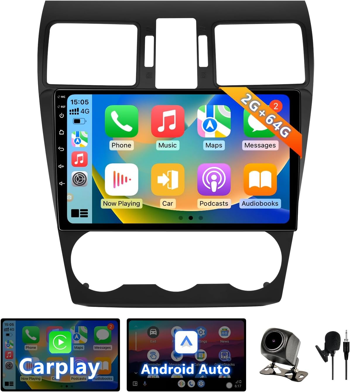 Android 13 Car Radio Stereo Compatible with Subaru Forester WRX Impreza 2013 2014 2015 with Carplay/Android Auto, 2+64G 9 Inch Car Head Unit with GPS Navigation, Mirrorlink, Backup Camera