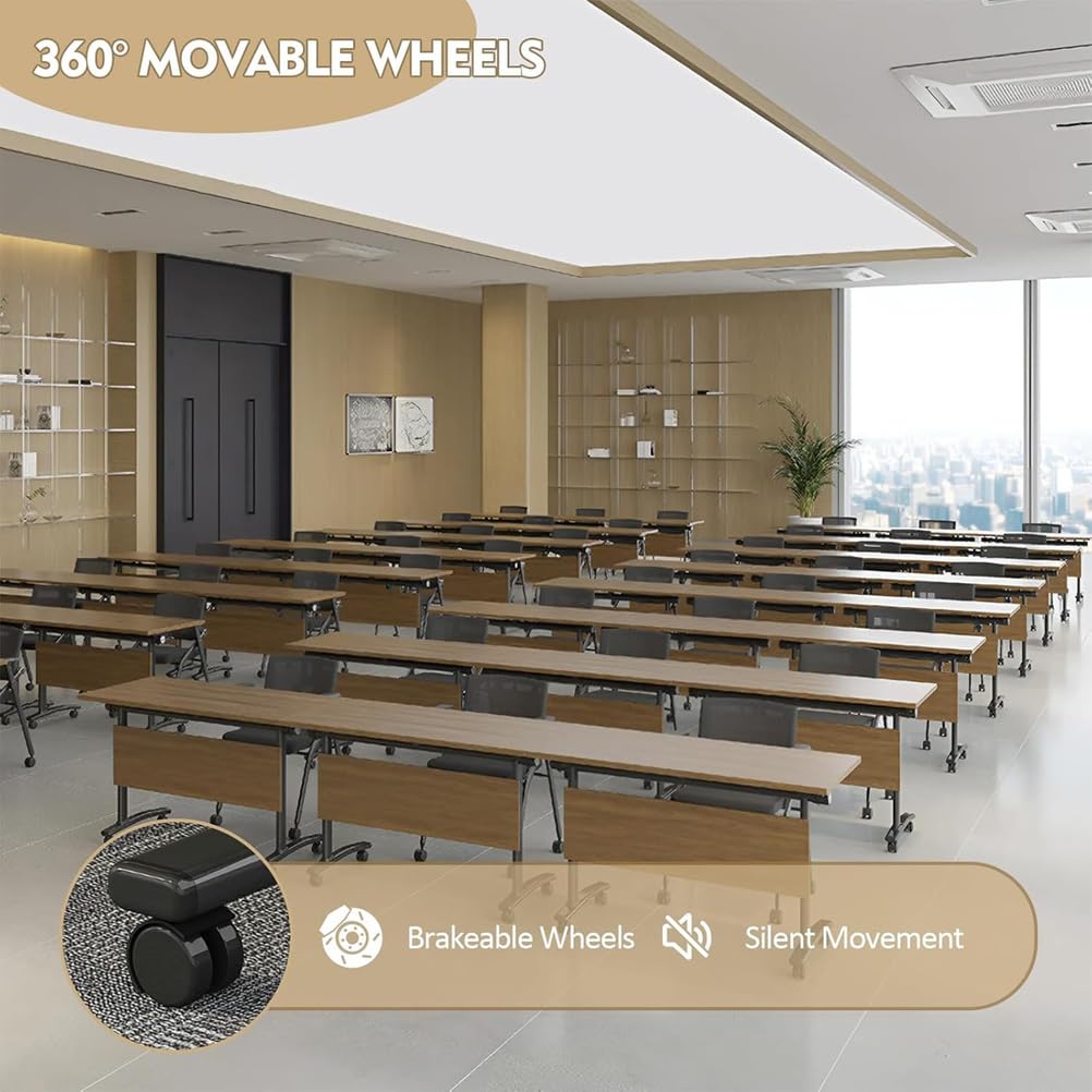 Set di tavolo da conferenza pieghevole portatile, 2 pezzi, con spazio di archiviazione, postazione di lavoro modulare, ruote mobili a 360°, gambe in metallo per ufficio, installazione rapida e facile