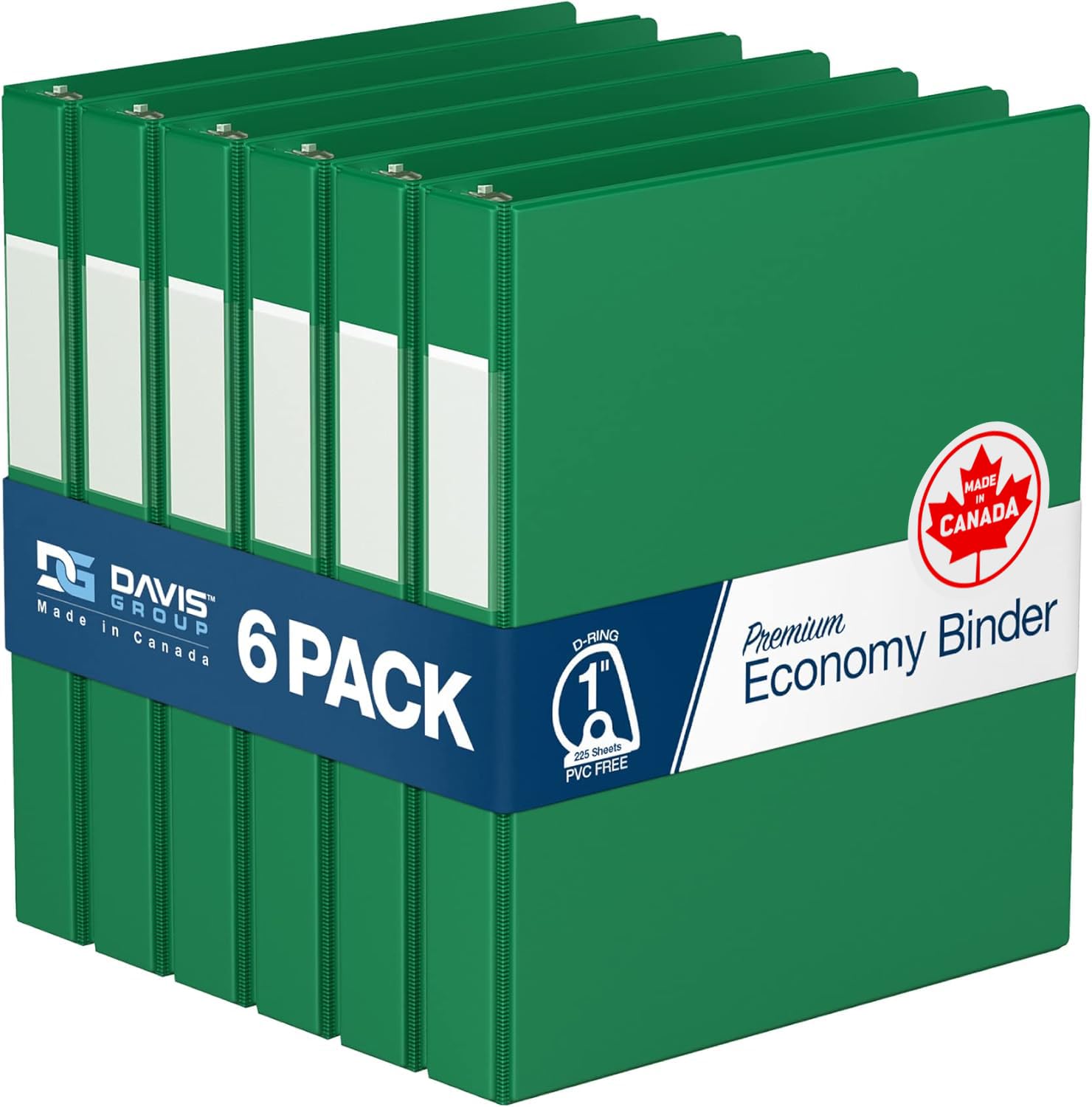 Premium Economy 3-Ring Binder, Spine Label, 1" Round Rings, Green, 6 Pack