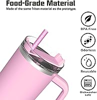 Vista 4 de Popote de repuesto compatible con vaso Stanley de 40 onzas y 30 onzas, paquete de 6 popotes reutilizables con cepillo de limpieza, plástico