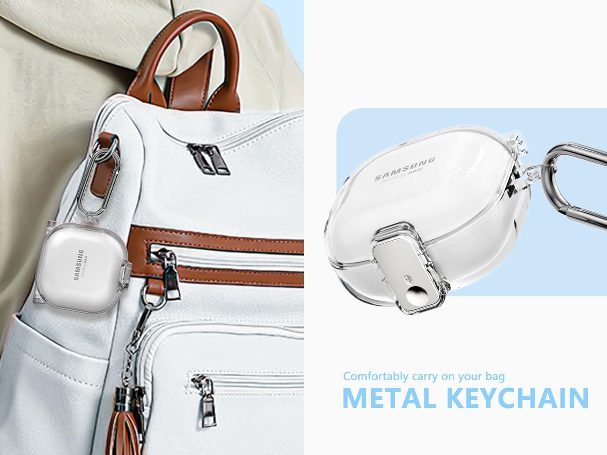 Inesore [with Safety Lock] Clear Case for Samsung Galaxy Buds 2 Pro/Galaxy Buds 2/Galaxy Buds Pro/Galaxy Buds Live,Accessories with 3 in 1 Cleaner Kit/Anti-Lost Keychain/Silicone Wrist Strap(Clear)