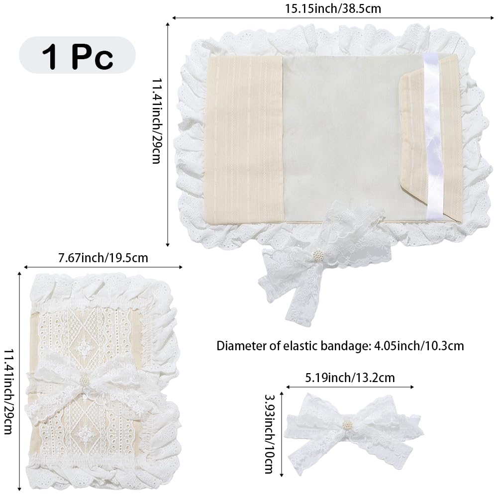 CRASPIRE White Lace Book Cover Cloth Book Protector Fits for A5 Notebook Wraps Polyester Fabric Bowknot Flower Reusable Washable Soft Sleeve Accessories for Textbook Notebook Paperback Hardcover - Image 2