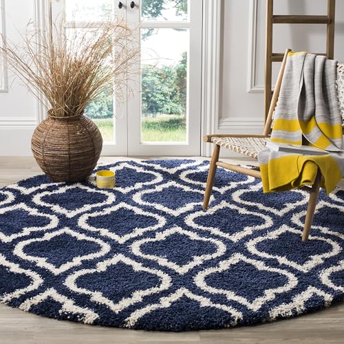 Image of 4x4 feet Soft Area Rug for Living Room and Bedroom, Modern Indoor Floor Carpet with Non-Slip Backing, Comfortable Decorative Home Decor Rug, Easy Clean & Durable- (Blue M III, Round)