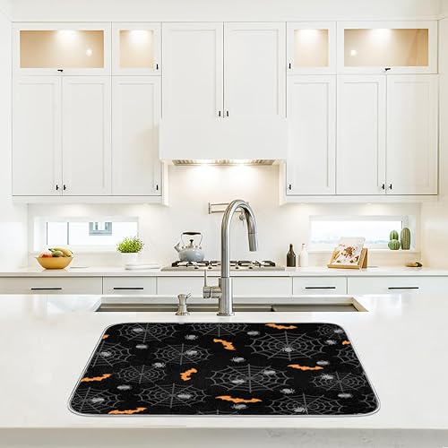 Miniatura 6 de Tapete de secado de platos de murciélagos con textura de Halloween para encimera de cocina, 18 x 24 pulgadas, almohadilla de secado absorbente de
