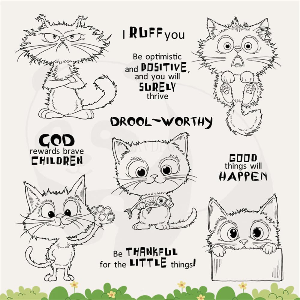 Cat Cutting Dies And Clear Stamps Set - Kitten Theme Craft Supplies For Card Making