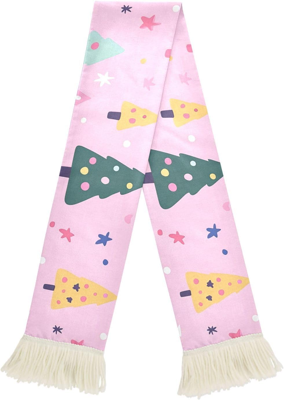 CHIFIGNO Trees Stars Pink Sports Fan Scarf for Soccer Games, Soft Polyester Sweat Towel Wrap with Fringe Ends, Quick Dry Cheering Scarf