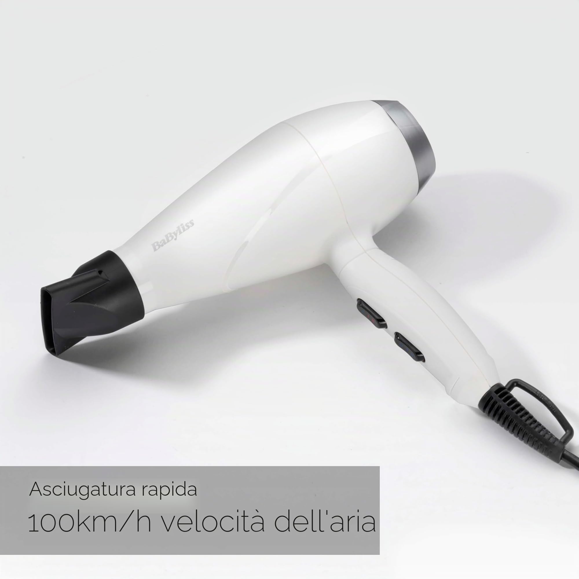 BaByliss 6704WE Made In Italy Hair Dryer with Professional AC Motor 2000W, Hair Dryer, Ultra-Fast Drying, Ionic Function, Lightweight, 3 Temperature, 2 Speed, Concentrator, White