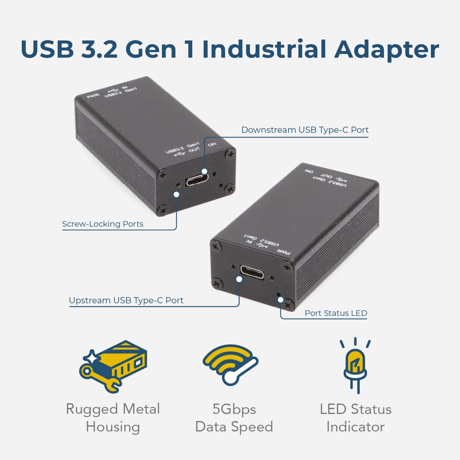 Coolgear Single Port Managed USB-C to C 3.2 Gen 1 Adapter w/ESD Surge Protection and Software On/Off Control