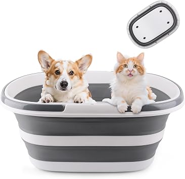 Extra Large Collapsible Bucket 35L Mop Bucket with Handle & Wheels Plastic Washbasin Pet Bathtub Puppy Cat Collapsible Laundry Basket Clothes Storage Organizer RV Outdoor Camping Essentials