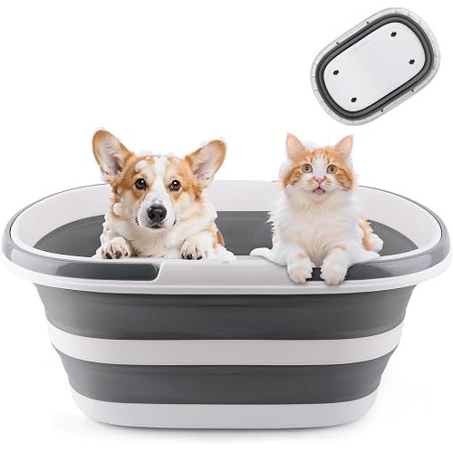 Extra Large Collapsible Bucket 35L Mop Bucket With Handles & Wheels, Plastic Wash Basin Pet Bath Tub for Puppy Dogs Cats, Folding Laundry Basket Clothes Storage Organizer RV Outdoor Camping Essentials