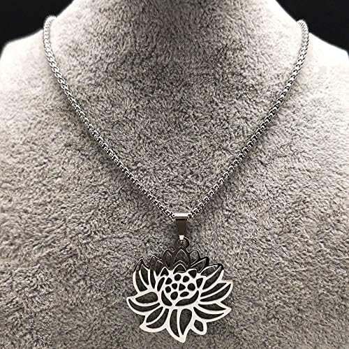 Miniatura 4 de 2024 Yoga Lotus Stainless Steel Statement Necklace Women Silver Color Necklaces Pendants Jewelry Bisuteria