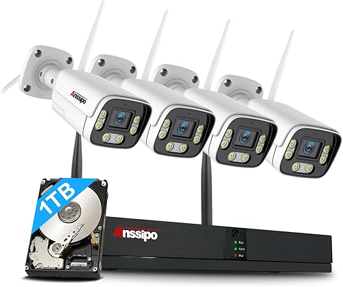 Sistema de cámara de seguridad 4K de 8 canales inalámbrico, 4 cámaras WiFi para interiores y exteriores, audio bidireccional, detección de rostro,