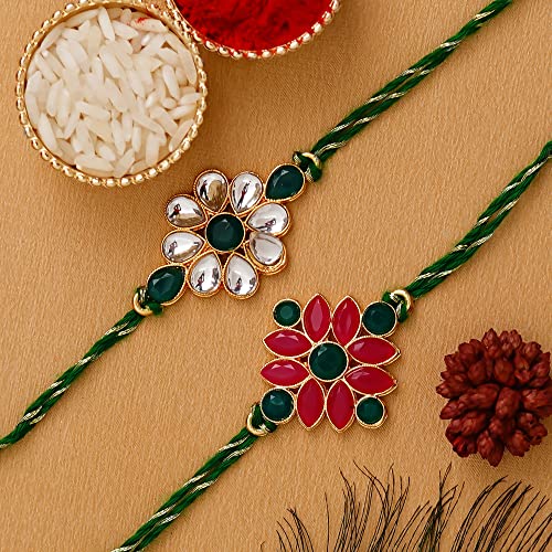 Image of eCraftIndia Set of 2 Lord Ganesha and Om Religious Rakhi for Brother Bhaiya Bhai | Roli Chawal Pack