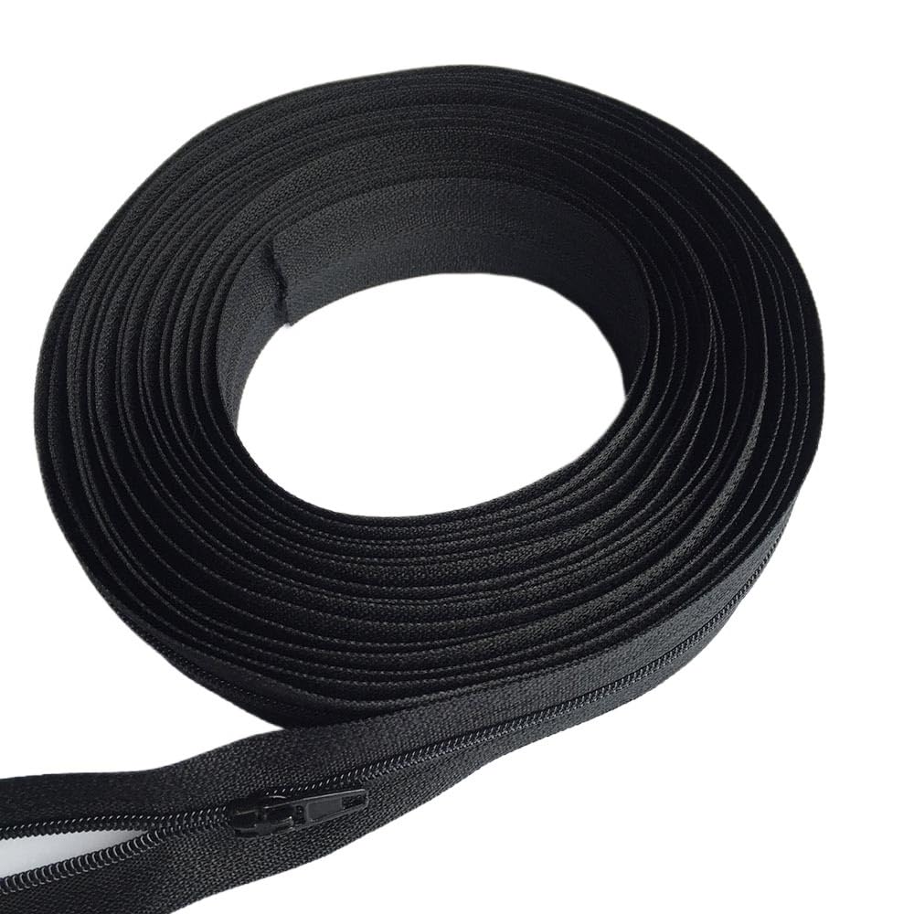 LLZZQQF 1set 3# Nylon Zipper Kit, Length 5Meters Zippers Roll with 10pcs Sliders Durability for Tailor Sewing(Black)