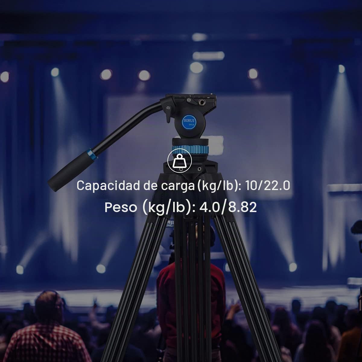 SIRUI Vídeo Trípode SH15, 155cm Trípode de Vídeo para Cámara con Cabezal Fluido, Aluminio Cámara de Viaje Duradero para Videocámara, Base Panorámica de 360°, Carga Máxima 10KG