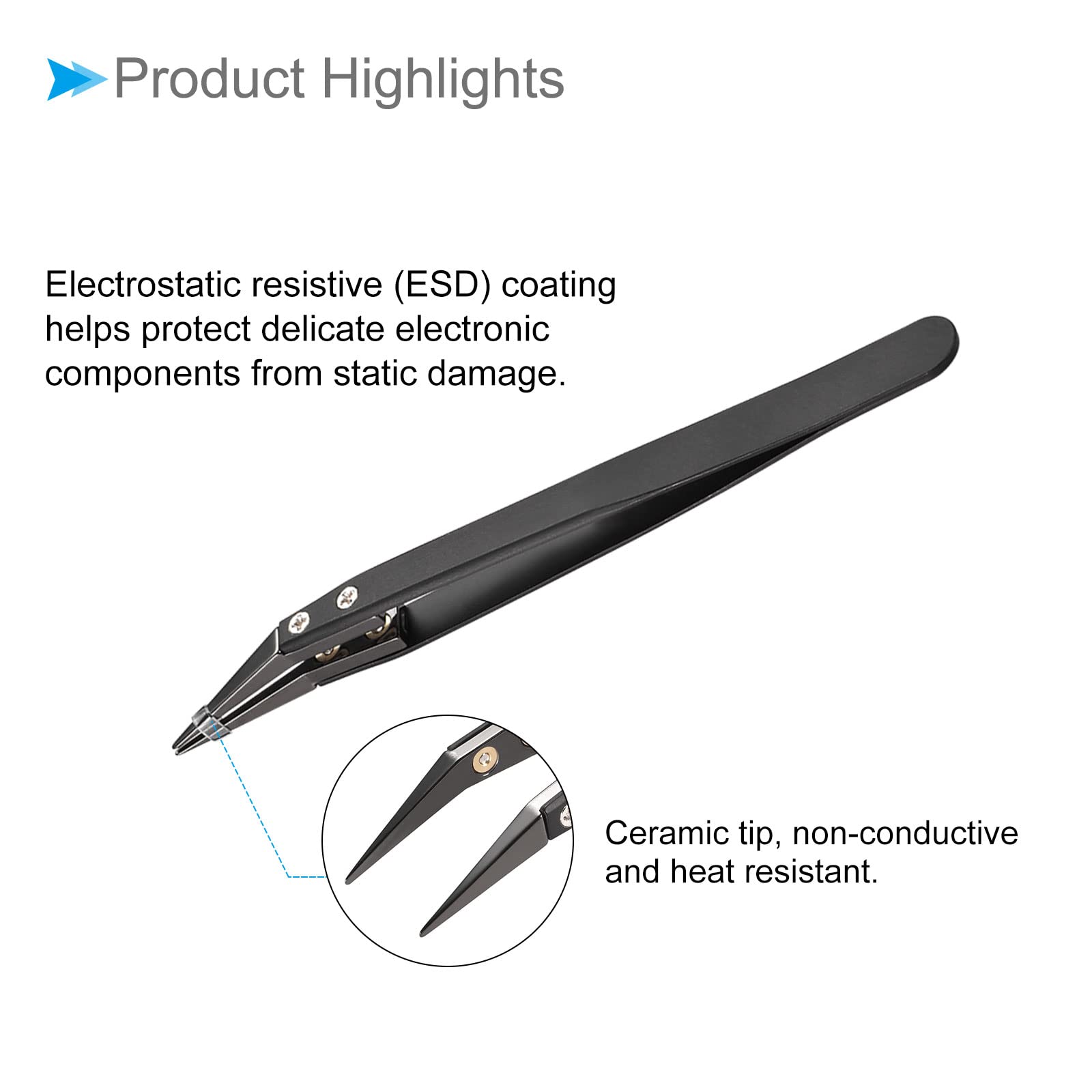 CoCud Stainless Steel Ceramic Tweezer, 4.92" Length Non-Conductive Heat Resistant Small Curved Tip - Image 4