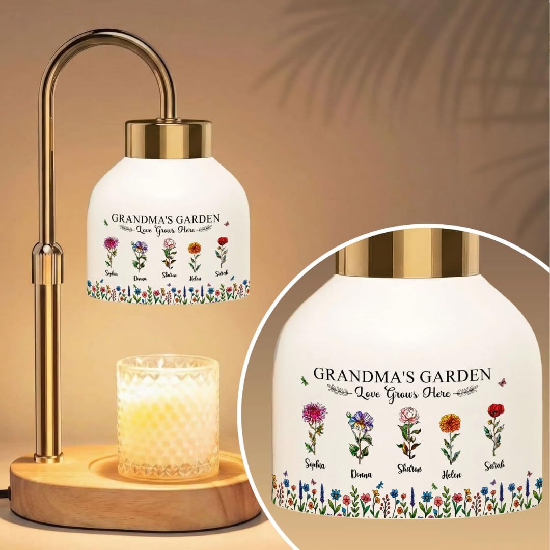 Grandma's Garden Love Grows Here - Personalized Candle Warmer, Grandma's Garden Birth Month Flower - Personalized Candle Warmer Lamp - Vintage Home Decor Gift for Grandma (1)