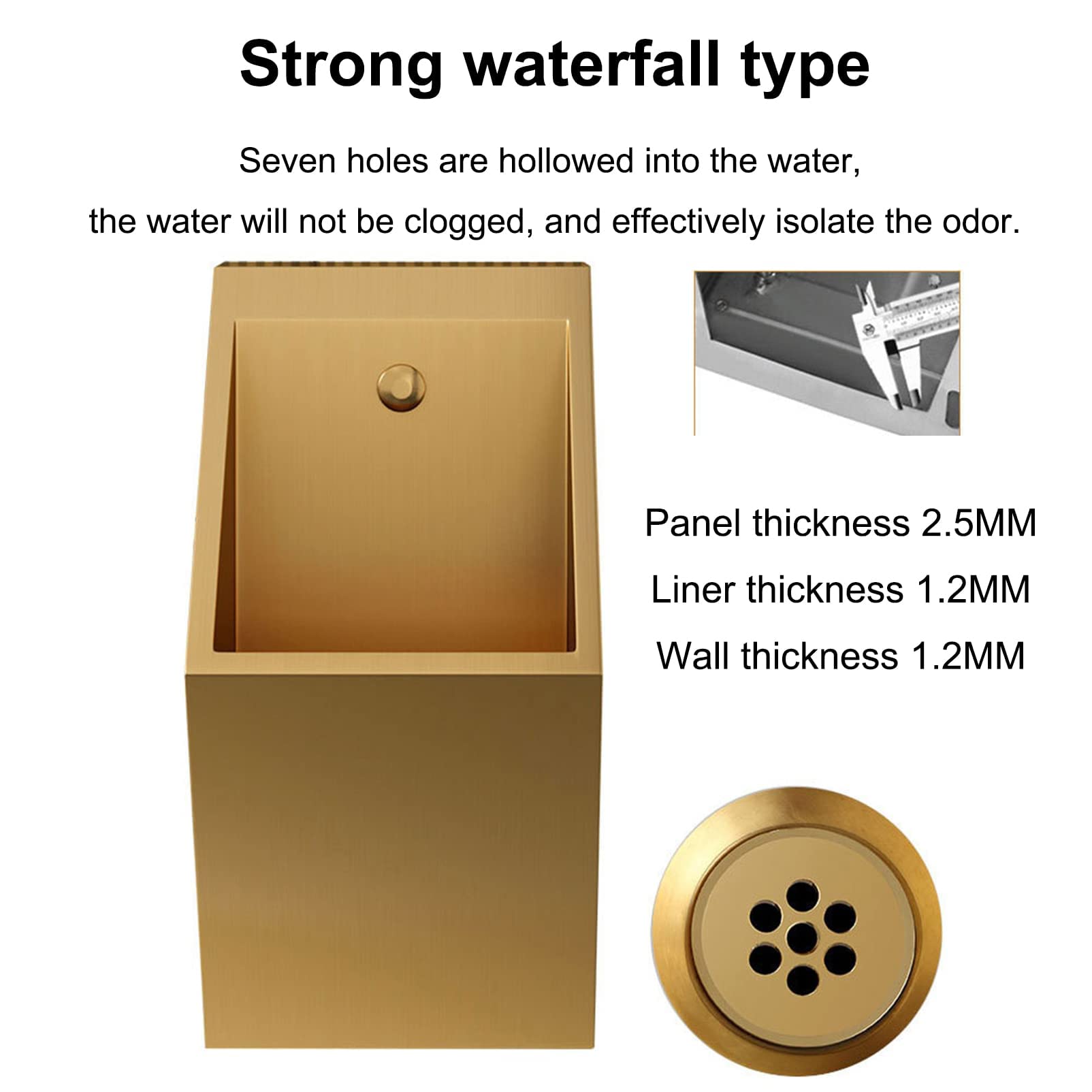 Urinoir mural en acier inoxydable 304 pour homme avec valve à capteur haute efficacité pour hôtels et centres commerciaux et design élégant Doré