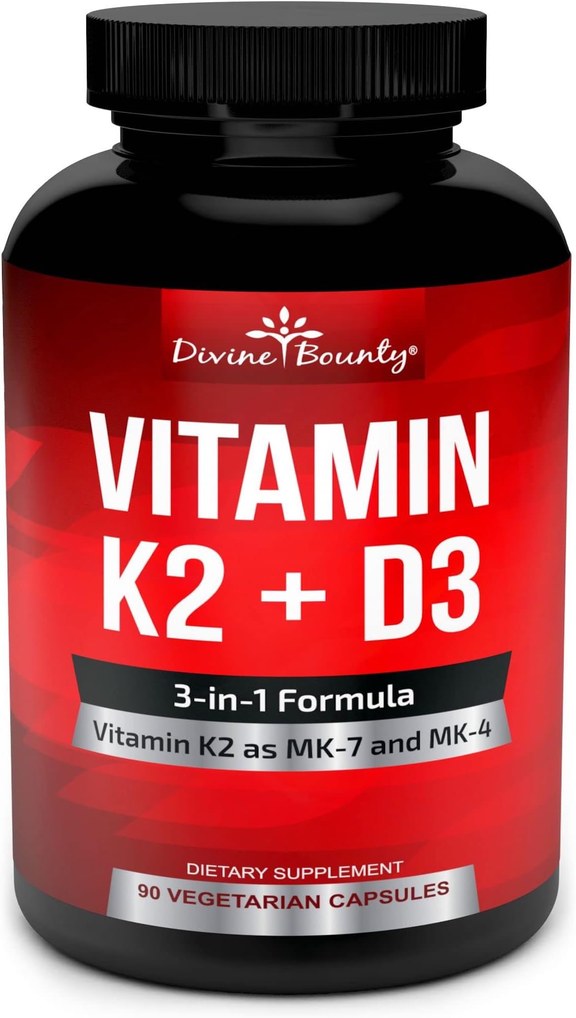 Vitamin K2 (MK7 & MK4) with D3 Supplement - Vitamin K & D as MK-7 100mcg, MK-4 500mcg, and 5000 IU Vitamin D3 3-in-1 Formula - Bone and Heart Support - 90 Non-GMO Vegetarian Capsules | Potent 3-in-1 Vitamin D3 K2 Supplement, Bone and Heart Support, Vegan & Vegetarian Friendly