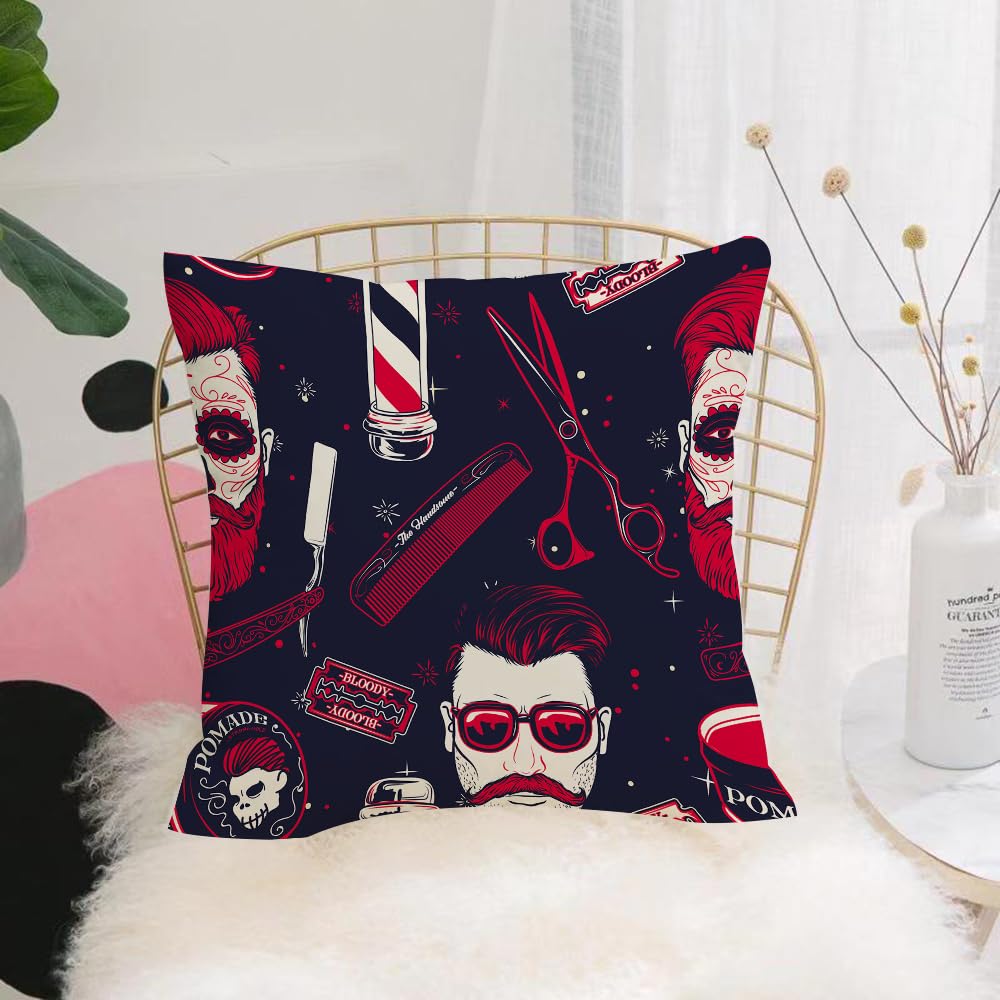 HYOSXW Cushion Cover,Throw Pillow Case Home Decorative for Living Room Bedroom Sofa Chair 16X16 Inch,Barbershop seamless pattern with hipster face hairdressing scissors and razor.,Pillowcase 40X40cm