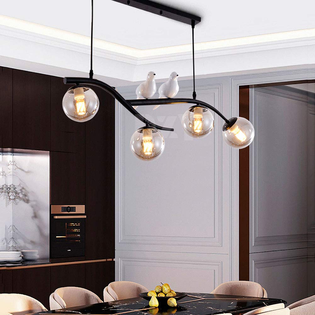 G9 Semplice Moderno Designer Lampadario,Creativo Lampada Da Tavolo Da Pranzo,Lampade Nordiche,Sala Da Pranzo Studiare Bar Soggiorno Sala Da Pranzo-Nero. Copertura in vetro fuliggine