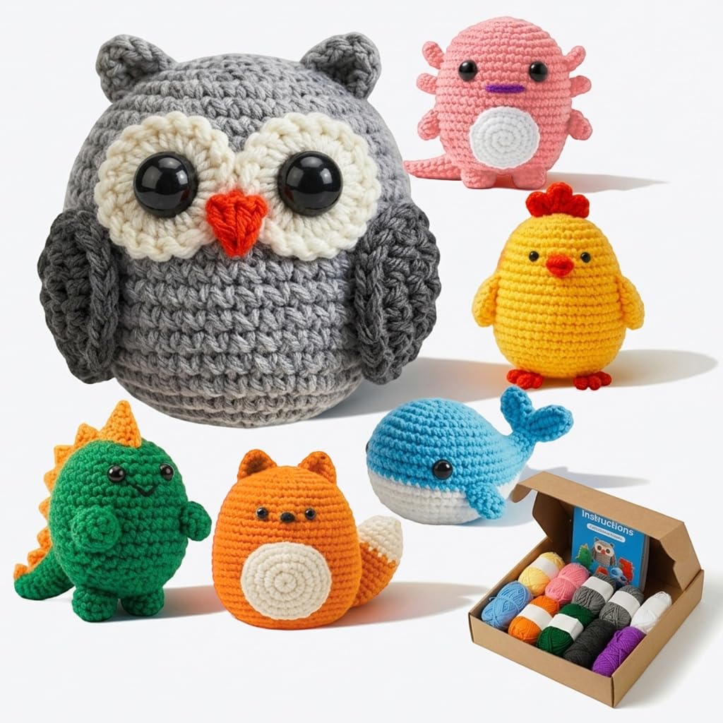 HASTHIP Crochet Kit for Beginners with Tutorials, Extra Soft Yarn DIY Animal Crochet Set for Adults & Kids, Create Owls, Little Foxes & More-image-7