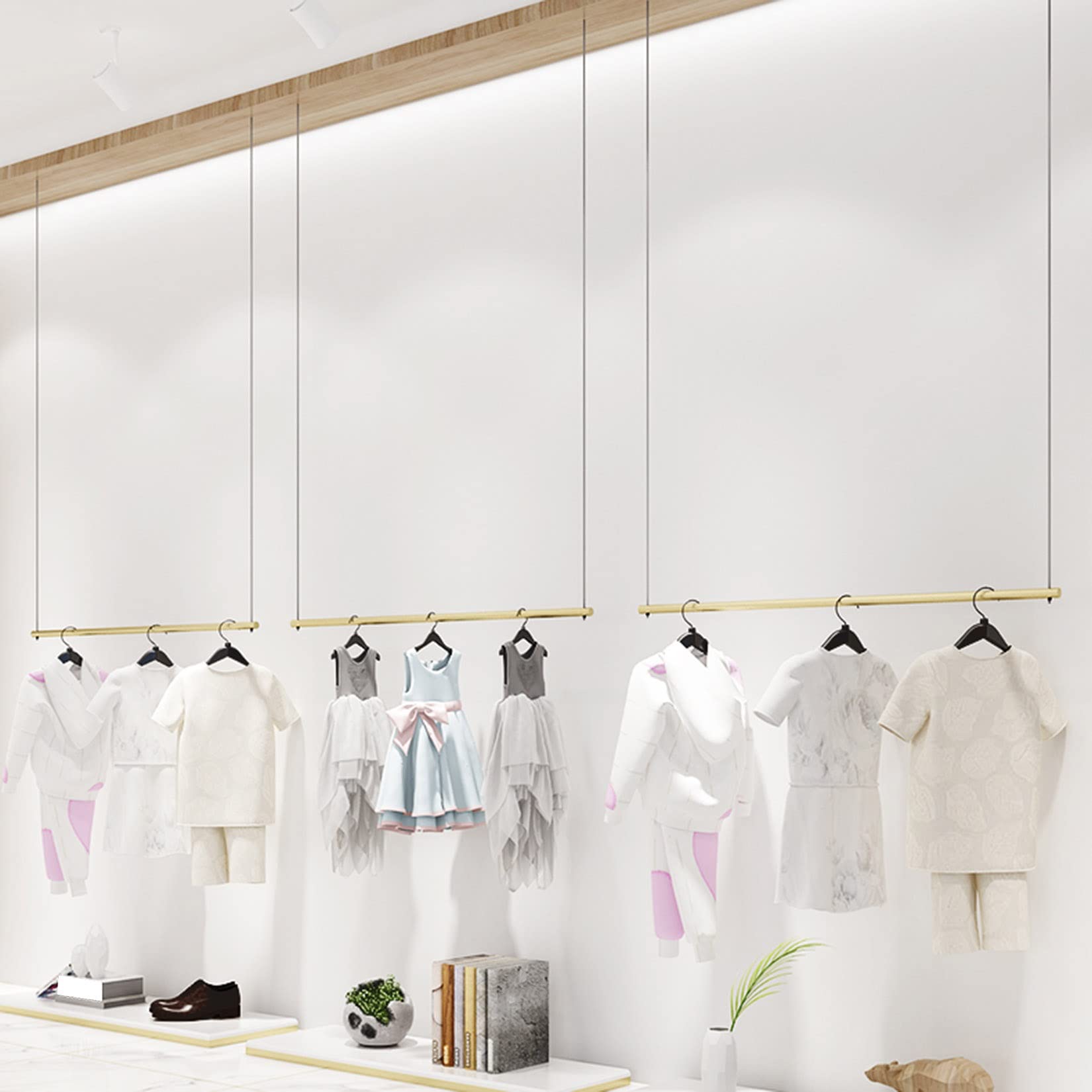 LXGJSQY Appendiabiti Appendiabiti Appendiabiti sospeso al soffitto ad Altezza Regolabile, Asta Porta Abiti Commerciale per carichi Pesanti Espositore per Negozi di Abbigliamento al Dettaglio con rip